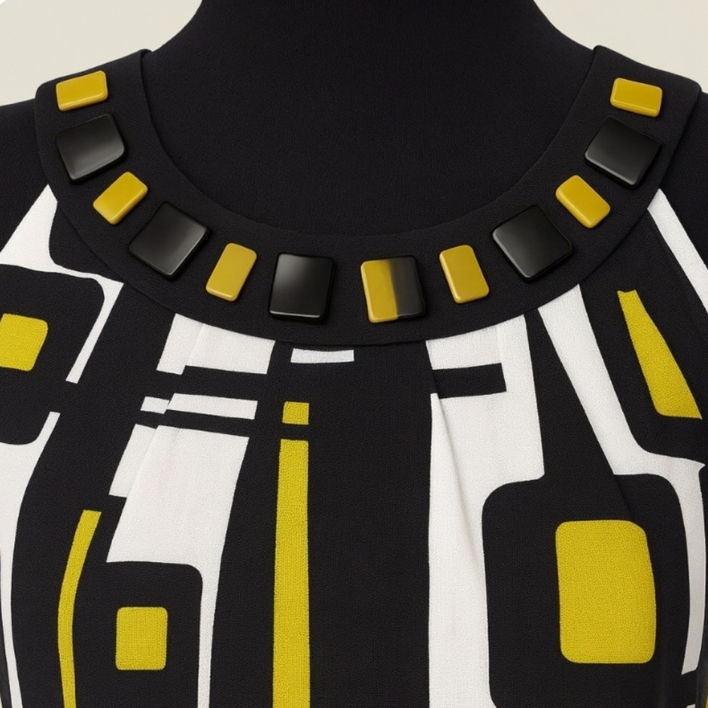 Laura Petite | Geometric Print Halter Neckline Midi Dress - Picture 3 of 11